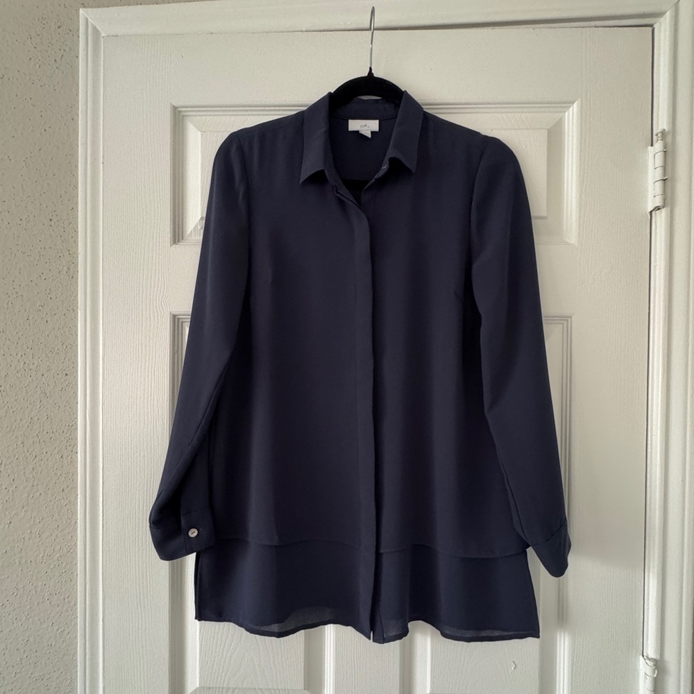 J.Jill Navy Button-Up Shirt Blouse Women’s Size XS